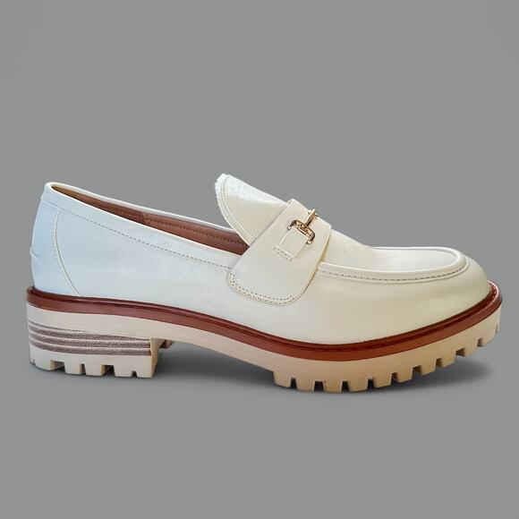 ZBY Loafers Womens Size 11 Cream Oxford Lug Sole Platform Chunky Heel Round Toe - Picture 1 of 12